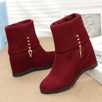 Metal Decoration Wedge Heel Increasing Slip On Folded Boots
