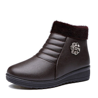 Metal Flower Beaded Ankle Fur Lining Soft Casual Boots For Women