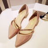 Metal Pointed Toe Strappy Korean Style Pure Color Flat Slip On Shoes