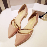 Metal Pointed Toe Strappy Korean Style Pure Color Flat Slip On Shoes