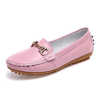 Metal Pure Color Leather Flat Casual Loafer For Women