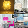 Metal Vintage Feather Shade Table Lamp Elegant Bedside Desk Night Light Bedroom Living Room Home Dec