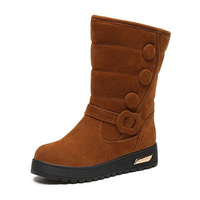 Mid Calf Button Decoration Slip On Warm Fur Snow Boots
