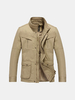 Military Style Outdoor Thick Warm Solid Color Multi Pockets Stand Collar Jacket for Men