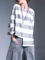 Miting Casual Loose Striped Women Asymmetrical Blouses