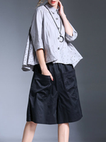 Miting Letter Printed Turn-Down Collar Half Sleeve Women Blouses