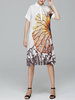 Miting Loose Printed Turn-Down Collar Short Sleeve Women Dresses