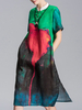 Miting Women Casual Colorful Printed Stand Collar Short Sleeve Dresses