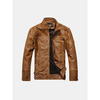 Motorcycle Fashion Thicken PU Leather Stitching Stand Collar Button Jacket for Men