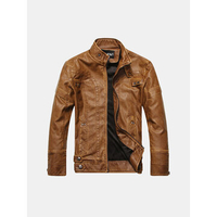Motorcycle Fashion Thicken PU Leather Stitching Stand Collar Button Jacket for Men