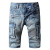 Motorcycle Knee Length Stone Washed Plus Size Denim Jeans for Men