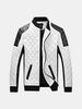 Motorcycle PU Leather Diamond Lattice Stand Collar Black and White Plus Size Jacket For Men