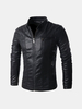Motorcycle Stand Collar Zipper Pockets Thicken PU Leather Jacket for Men