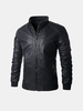 Motorcycle Style Fashion Business Black Stand Collar Washable PU Leather Jacket for Men