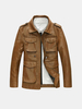 Motorcycle Style Outdoor PU Leather Multi Pockets Epaulets Jacket for Men