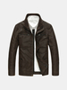 Motorcycle Style Outdoor PU Leather Multi Pockets Solid Color Jacket for Men