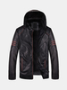 Motorcycle Style Thicken Inside Fleece Warm PU Leather Jacket Detachable Hood Coat For Men