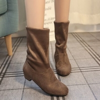 Muilti-Way Suede Ankle Mid Calf Pure Color Low Heel Boots