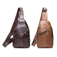 Multi Pocket Genuine Leather Crossbody Bag Vintage Shoulder Bag Chest Bag For Men