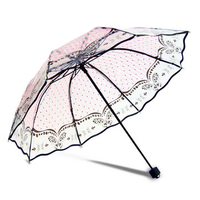 Multi-style Transparent Umbrella PVC Three Folding Apollo Lace Thicken Windproof Novelty Rain Gear