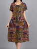 Multicolor Print Loose Short Sleeve O Neck A Line Women Dresses