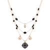 Multilayer Bead Necklace Hollow Square Pendant Necklace