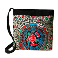National Floral Embroidery Crossbody Bag Zipper Shoulder Bag