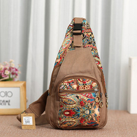National Style Flower Pattern Canvas Casual Shoulder Bag Chest Bags