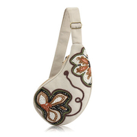 National Style Flower Pattern Shoulder Bag Crescent Shape Cotton Comfortable Chest Bag