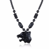 Natural Stone Necklace Wolf Head Punk Men Women Jewelry Unisex Necklace
