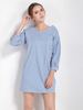 Navy Cross Striped Lantern Sleeve V-Neck Casual Women Mini Dress