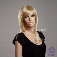 NAWOMI 100% Kanekalon Synthetic Hair Wig Elegant Lady Medium Length Capless Side Bang Golden