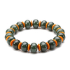 Nephrite Jade Bracelet Jasper Old Jade Flat Ellipse with Orange Beads Men Bracelet