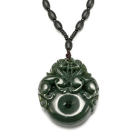 Nephrite Jade Necklace Jasper Old Jade Double Dragon Beads Necklace for Men
