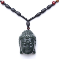Nephrite Jade Necklace Retro Sakyamuni Buddha Head Jasper Old Jade Necklace