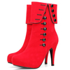 New Women High Heel Button Mid Calf Boots