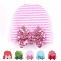 Newborn Infant Toddler Girls Baby Stripe Bowknot Beanie Hat