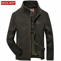 NIAN JEEP Outdoor Casual Cotton Solid Color Stand Collar Long Sleeve Jacket for Men
