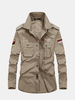 NIANJEEP Outdoor Casual Cotton Double Cheat Pockets Long Sleeve Dress Shirts for Men