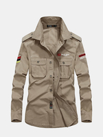 NIANJEEP Outdoor Casual Cotton Double Cheat Pockets Long Sleeve Dress Shirts for Men