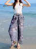 O-Newe Bohemian Flower Ink Printing Chiffon Palazzo Pants