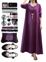 O-Newe Casual Autumn O-Neck Pockets Maxi Dress For Women