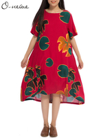 O-NEWE Casual Goldfish Printed Short Sleeve A-Line Dress For Women
