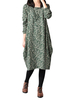 O-Newe Casual Loose Floral Printed Linen Long Sleeve Women Midi Dress