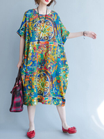 O-NEWE Casual Loose Short Sleeves Printed Dresses For Women