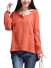 O-NEWE Casual Loose Women Solid Color V Neck Long Sleeve Pocket Blouse