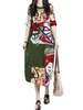 O-NEWE Casual O-neck Short Sleeves Abstract Printed Dresses