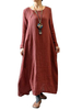 O-Newe Casual Pure Color Long Sleeve O-Neck Maxi Dress For Women