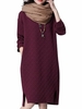 O-Newe Casual Pure Color Long Sleeve Side Split Cotton Dress For Women