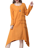 O-Newe Casual Pure Color Patchwork Long Sleeve Asymmetric Dress For Women